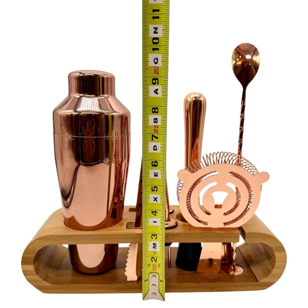 Mixology & Craft Bar‎ Set 10-Piece Rose Gold Cocktail Shaker Kit Bamboo Stand - Picture 9 of 10